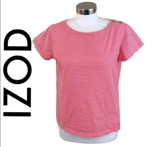 Izod Tops - IZOD RED WHITE STRIPED TOP SIZE LARGE